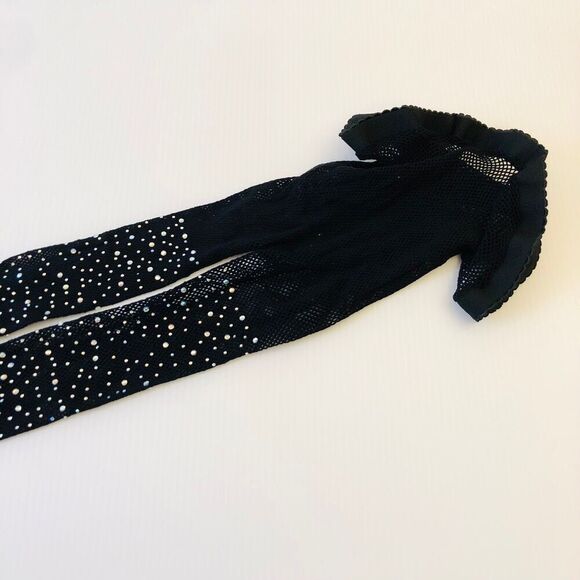 Rhinestone Black Fishnet Tights Romantic Goth Fairy Core - Picture 2 of 6